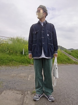 「POST O'ALLS（ポストオーバーオールズ）のアイテム（ジャケット/アウター）」を使った、ハシタケさん（メンズ・171cm）の春コーディネート