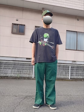 「adidas（アディダス）のadidas/アディダス adidas CAMPUS 80s キャンパス スウェードスニーカー アニマル柄（スニーカー、ブラック系）」を使った、ハシタケさん（メンズ・171cm）の夏コーディネート