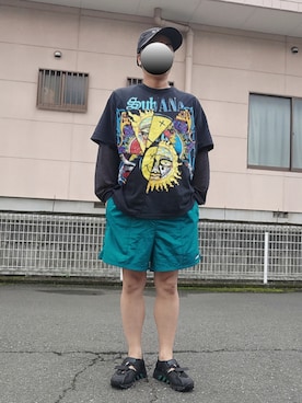 「adidas（アディダス）のアイテム（サンダル、ブラック系）」を使った、ハシタケさん（メンズ・171cm）の夏コーディネート