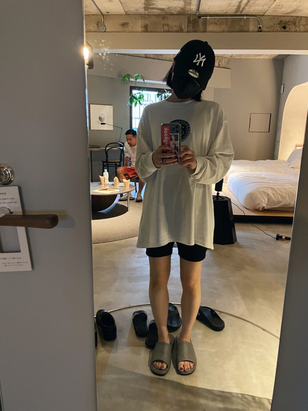「オトナカジュアル、スポーティ、サイクリングパンツ、ショートパンツ、ロンT、stussy、NEW ERA、キャップ女子、NIKE、searoomlynn」｜「NEW ERAのWEGO/【WEB限定】NEW ERA 9TWENTY（キャップ、ブルー系）」を使った、sayocoさん（レディース・154cm）の秋コーディネートの1枚目の写真