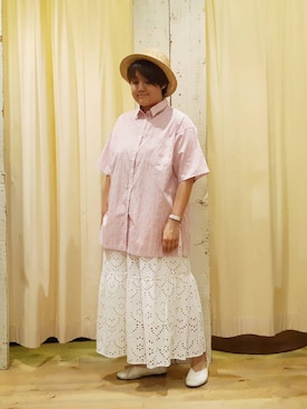 「ビッグシャツ」｜「アイテム（帽子）」を使った、やまさん（レディース・167cm）の春コーディネート