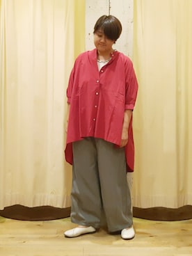 「ビッグシャツ」｜「アイテム（チュニック）」を使った、やまさん（レディース・167cm）の春コーディネート