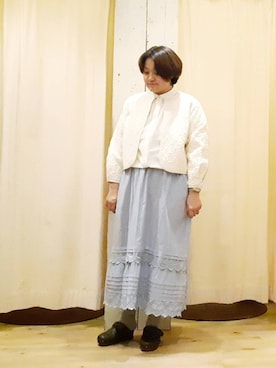 「レーススカート」｜「アイテム（ノーカラージャケット）」を使った、やまさん（レディース・167cm）の春コーディネート