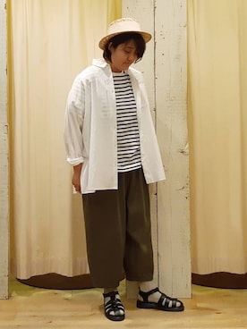 「ビッグシャツ」｜「アイテム（帽子）」を使った、やまさん（レディース・167cm）の春コーディネート