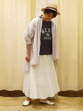 「レーススカート」｜「アイテム（チュニック）」を使った、やまさん（レディース・167cm）の春コーディネート