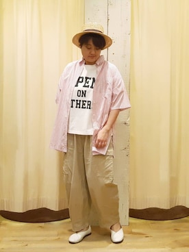 「ビッグシャツ」｜「アイテム（帽子）」を使った、やまさん（レディース・167cm）の春コーディネート
