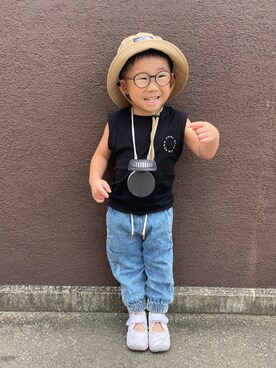 「アイテム（タンクトップ、ブラック系）」を使った、KAI☺︎KAIさん（キッズ・90cm）の夏コーディネート