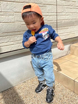 「アイテム（ソックス/靴下、ブラック系）」を使った、KAI☺︎KAIさん（キッズ・80cm）の秋コーディネート