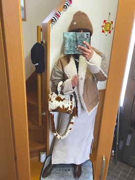 「URBAN RESEARCH（アーバンリサーチ）のアイテム（ムートンコート）」を使った、pu♡さん（レディース・164cm）の冬コーディネート