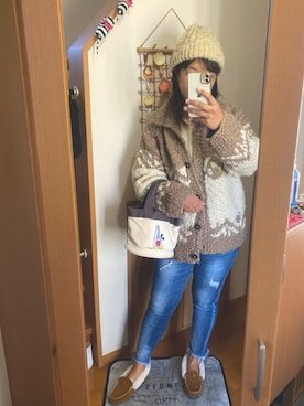 「カウチンセーター」｜「アイテム（ニットキャップ/ビーニー）」を使った、pu♡さん（レディース・164cm）の秋コーディネート