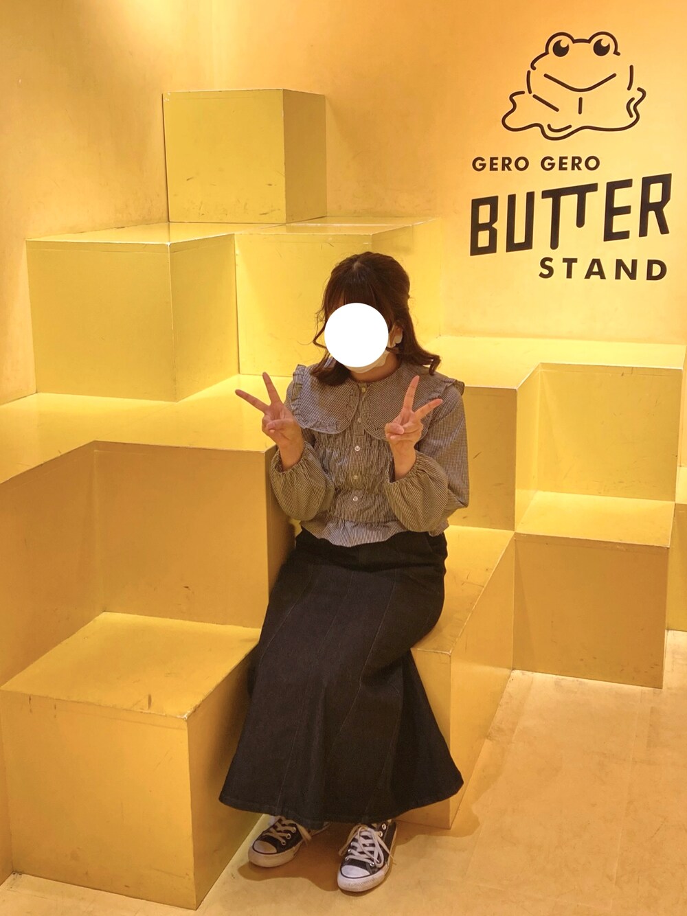 「今日のコーデ、オトナカジュアル、プチプラコーデ、大人コーデ、ootd、いいね、save、フォローお願いします🤑、いいね返し、フォローミー、フォロー返します、相互フォロー」｜「しまむらのアイテム（デニムスカート、ブルー系）」を使った、のん。  【相互】◡̈さん（レディース・158cm）の春コーディネートの1枚目の写真