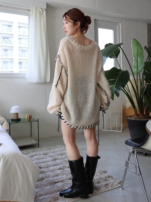 S.Mサイズ展開】ブラインドステッチニット(ニット/セーター S.Mサイズ展開】ブラインドステッチニット(ニット/セーター