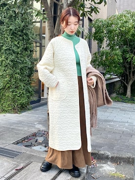 「Kastane（カスタネ）のアイテム（ノーカラーコート）」を使った、ひらさわいずみさん（レディース・158cm）の秋コーディネート