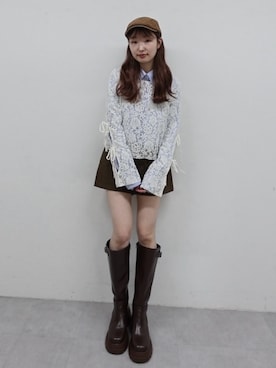 「アイテム（ハンチング/ベレー帽）」を使った、ひらさわいずみさん（レディース・158cm）の秋コーディネート