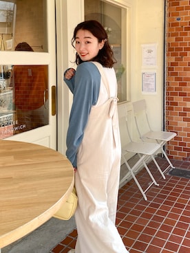 「ラグランTシャツ」｜「アイテム（オールインワン・サロペット）」を使った、ひらさわいずみさん（レディース・158cm）の冬コーディネート