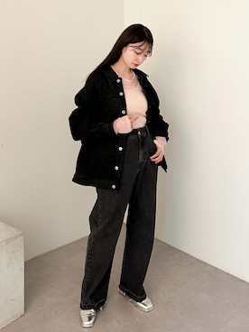 「韓国コーデ」｜「アイテム（デニムジャケット）」を使った、ひらさわいずみさん（レディース・158cm）の冬コーディネート