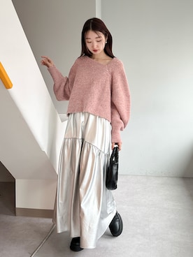 「ディズニーコーデ」｜「アイテム（ピンク系）」を使った、ひらさわいずみさん（レディース・158cm）の冬コーディネート