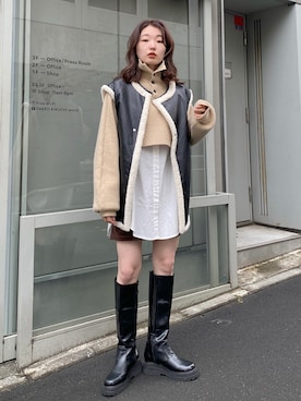 「クロップドトップス」｜「アイテム（その他アウター）」を使った、ひらさわいずみさん（レディース・158cm）の秋コーディネート