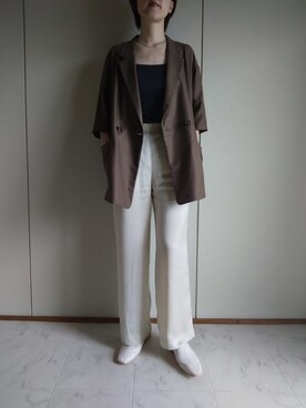「ハーフスリーブ」｜「アイテム（ジャケット/アウター）」を使った、MaruKaさん（レディース・165cm）の秋コーディネート
