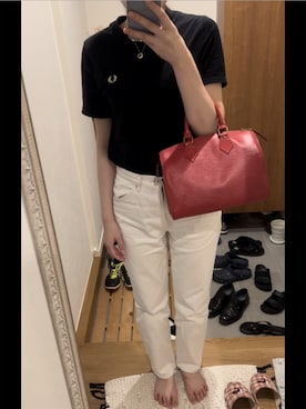 「UNIQLO（ユニクロ）のハイライズワイドストレートジーンズ（デニムパンツ）」を使った、TOM🌙さん（レディース・170cm）の夏コーディネート