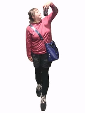 「no brand（ノーブランド）のアイテム（ショルダーバッグ、ブルー系）」を使った、ryocoさん（レディース・163cm）の秋コーディネート