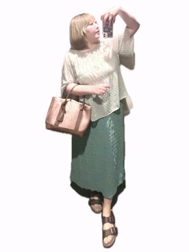 「しまむら（シマムラ）のアイテム（シャツ/ブラウス、グリーン系）」を使った、ryocoさん（レディース・163cm）の夏コーディネート