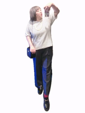 「しまむら（シマムラ）のアイテム（Tシャツ/カットソー、ホワイト系）」を使った、ryocoさん（レディース・163cm）の夏コーディネート