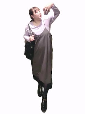 「GU（ジーユー）のアイテム（Tシャツ/カットソー、パープル系）」を使った、ryocoさん（レディース・163cm）の夏コーディネート