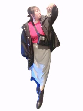 「古着屋のアイテム（ボディバッグ/ウエストポーチ、ブラック系）」を使った、ryocoさん（レディース・163cm）の夏コーディネート