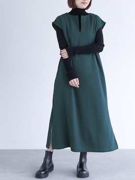 「リブニット」｜「アイテム（ジャンパースカート）」を使った、osharewalker staffさん（レディース・164cm）の秋コーディネート