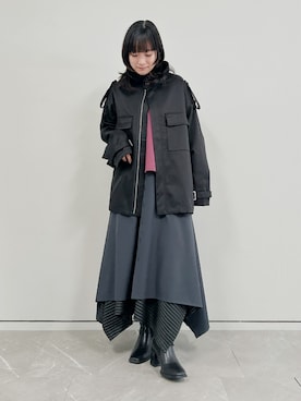 「アイテム（ミリタリージャケット）」を使った、osharewalker staffさん（レディース・155cm）の冬コーディネート