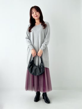 「アイテム（スカート、パープル系）」を使った、osharewalker staffさん（レディース・161cm）の秋コーディネート