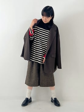 「ボーダーニット」｜osharewalker staffさん（レディース・155cm）の秋コーディネート