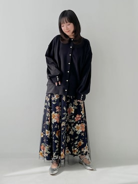 「n'OrLABEL（ノアールレーベル）の『フェイクパールボタン付きポンチカーディガン』（カーディガン/ボレロ、ブラック系）」を使った、osharewalker staffさん（レディース・153cm）の春コーディネート