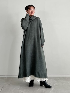 「ニット/セーター」｜「アイテム（ワンピース/ドレス）」を使った、osharewalker staffさん（レディース・150cm）の秋コーディネート