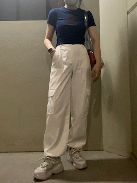 「STYLENANDA（スタイルナンダ）のアイテム（Tシャツ/カットソー）」を使った、あっちゃんさん（レディース・156cm）の夏コーディネート