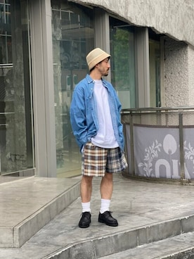 「MANASTASH（マナスタッシュ）のアイテム（レッグウェア）」を使った、牛木さん（メンズ・165cm）の夏コーディネート