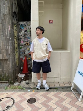 「MANASTASH（マナスタッシュ）のアイテム」を使った、牛木さん（メンズ・165cm）の夏コーディネート