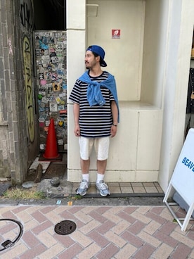 「MANASTASH（マナスタッシュ）のアイテム（レッグウェア）」を使った、牛木さん（メンズ・165cm）の夏コーディネート