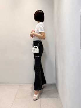 「CHARLES & KEITH（チャールズ & キース）のFrancesca フランチェスカ ピープトゥ プラットフォームヒール（サンダル、ベージュ系）」を使った、CHARLES & KEITHさん（レディース・160cm）の夏コーディネート