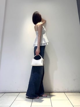 「CHARLES & KEITH（チャールズ & キース）のHazel ヘーゼル ボウトップハンドルバッグ（ショルダーバッグ、ベージュ系）」を使った、CHARLES & KEITHさん（レディース・160cm）の夏コーディネート