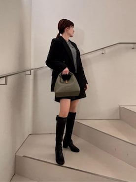 「CHARLES & KEITH（チャールズ & キース）のGerry ゲリー バックルブロックヒールロングブーツ（ブーツ）」を使った、CHARLES & KEITHさん（レディース・160cm）の秋コーディネート