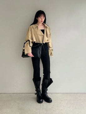 「CHARLES & KEITH（チャールズ & キース）の【本革】ラージ レザー トップフラップ ホーボーバッグ（ショルダーバッグ、ブラック系）」を使った、CHARLES & KEITHさん（レディース・160cm）の秋コーディネート