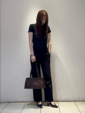 「CHARLES & KEITH（チャールズ & キース）のNoane ノアン イーロンゲイティドハンドルショルダーバッグ（ショルダーバッグ、ブラウン系）」を使った、CHARLES & KEITHさん（レディース・160cm）の夏コーディネート