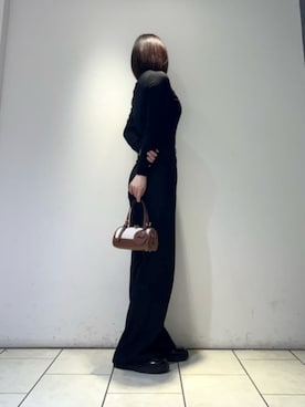 「CHARLES & KEITH（チャールズ & キース）のEnola エノラ キャンバスツートーンボウリングバッグ（ショルダーバッグ、ブラウン系）」を使った、CHARLES & KEITHさん（レディース・160cm）の春コーディネート