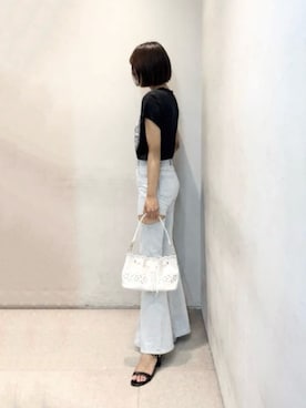 「CHARLES & KEITH（チャールズ & キース）のブロックヒール アンクルストラップサンダル（サンダル、ブラック系）」を使った、CHARLES & KEITHさん（レディース・160cm）の夏コーディネート