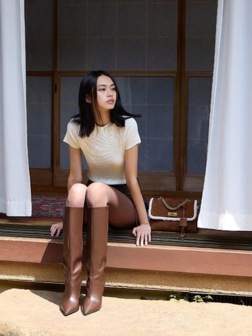 【美品】Charles & Keith チャンキーヒール ロングブーツ CHARLES ＆ KEITH（チャールズ&キース） ロング ブーツ ポインテッド