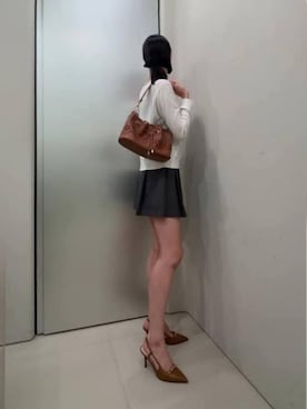 「CHARLES & KEITH（チャールズ & キース）のメタリックバー ポインテッドスリングバックスティレット（パンプス、ブラウン系）」を使った、CHARLES & KEITHさん（レディース・160cm）の夏コーディネート