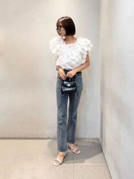 「CHARLES & KEITH（チャールズ & キース）のクリスタル ヒールスリングバックサンダル（サンダル、ベージュ系）」を使った、CHARLES & KEITHさん（レディース・160cm）の夏コーディネート