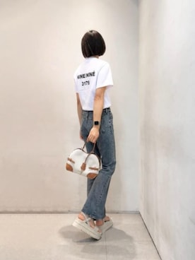 「CHARLES & KEITH（チャールズ & キース）のツイル フラットフォームアンクルストラップサンダル（サンダル、ベージュ系）」を使った、CHARLES & KEITHさん（レディース・160cm）の春コーディネート